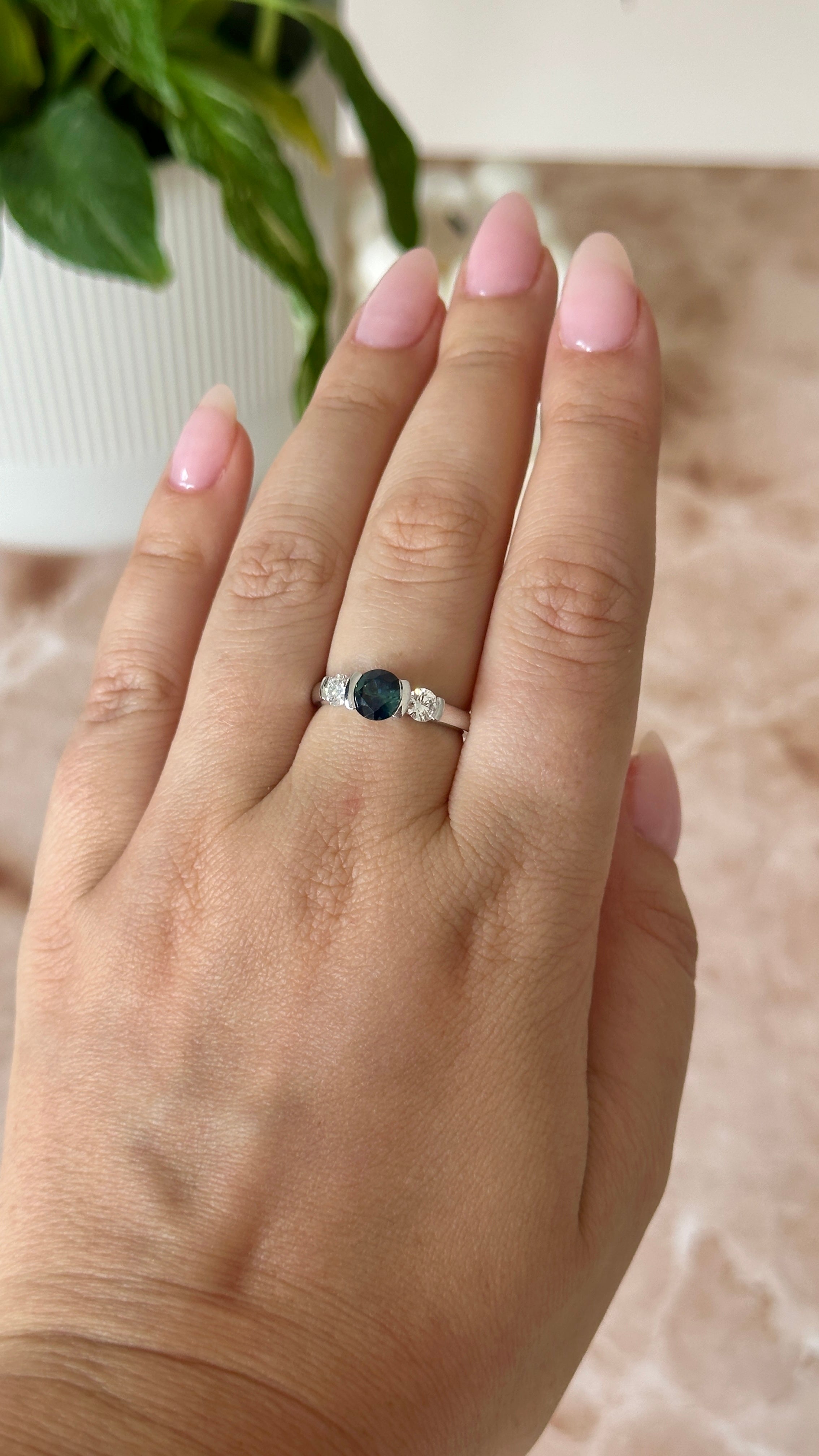 18ct White Gold Sapphire & Diamond Trilogy Ring