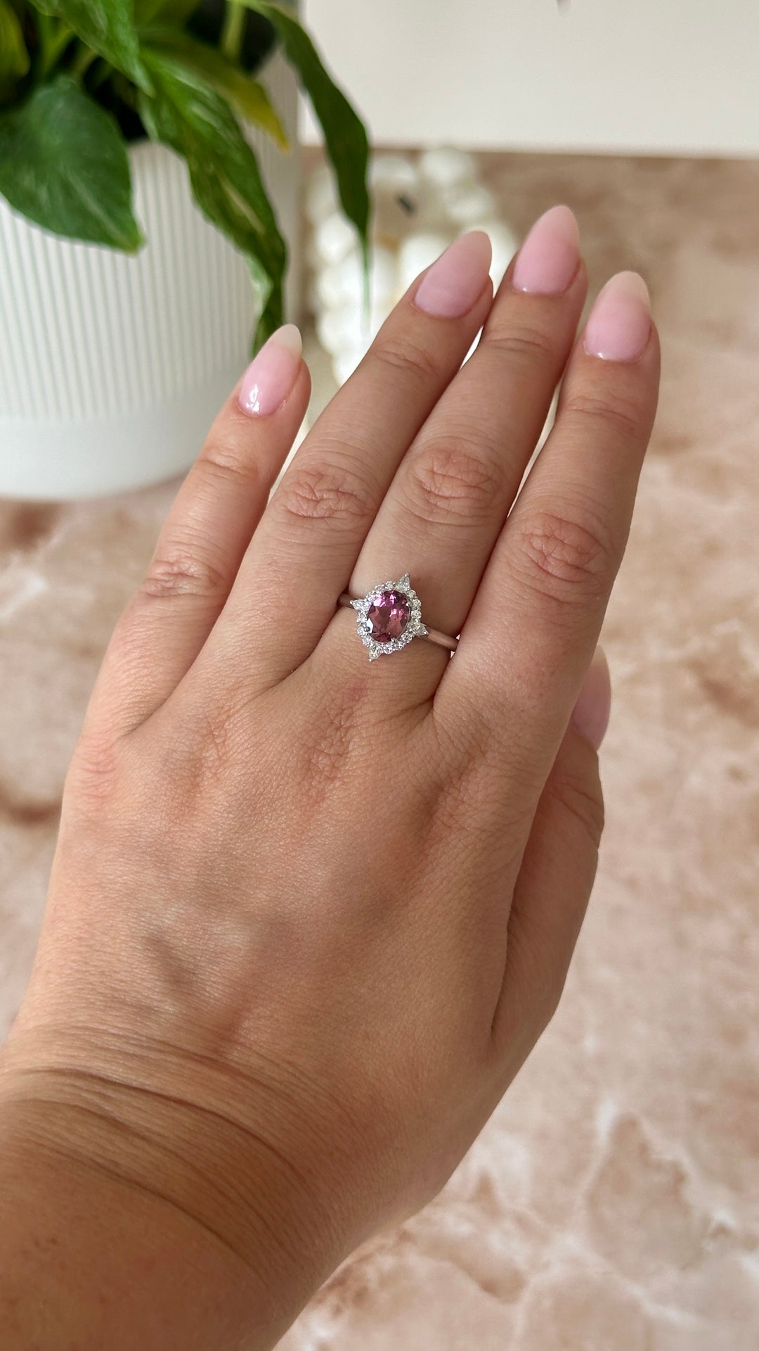 18ct White Gold Pink Tourmaline and Diamond Ring