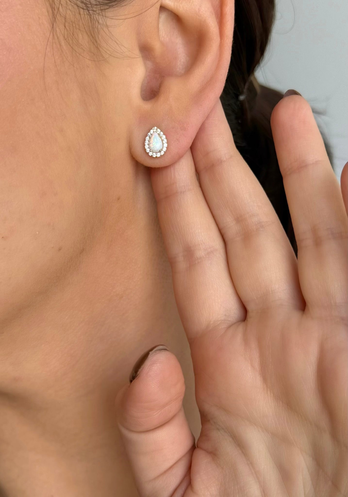 9ct Yellow Gold Teardrop Opal & Cubic Zirconia Stud Earrings