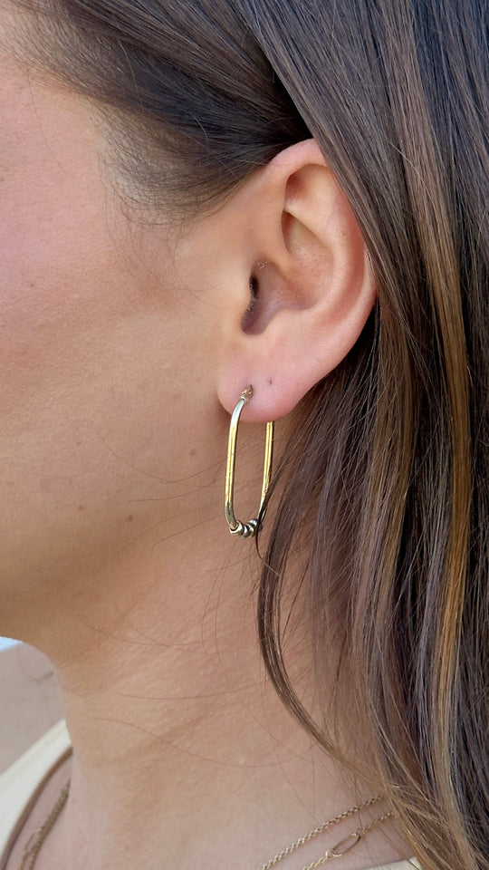 9ct Yellow Gold Oval Hoop Earrings with Two Toned Slider Beads