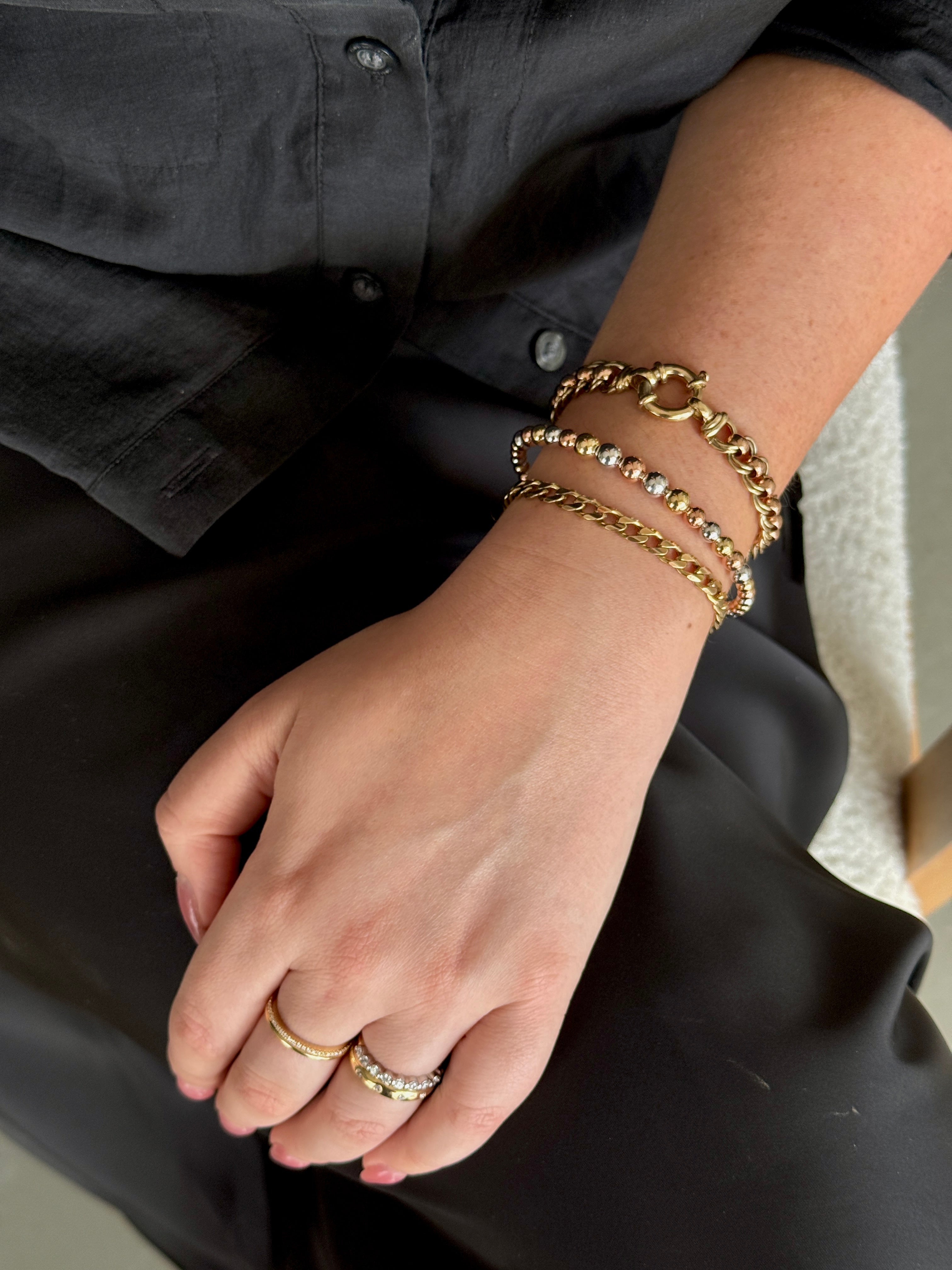 9ct Yellow, White & Rose Gold Graduated Ball Cuff Bracelet