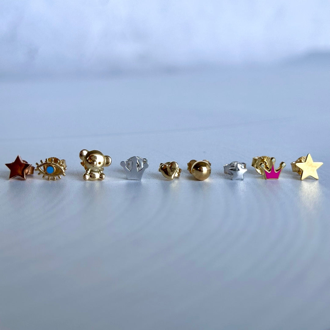 9ct Yellow Gold Pink Crown Stud Earrings