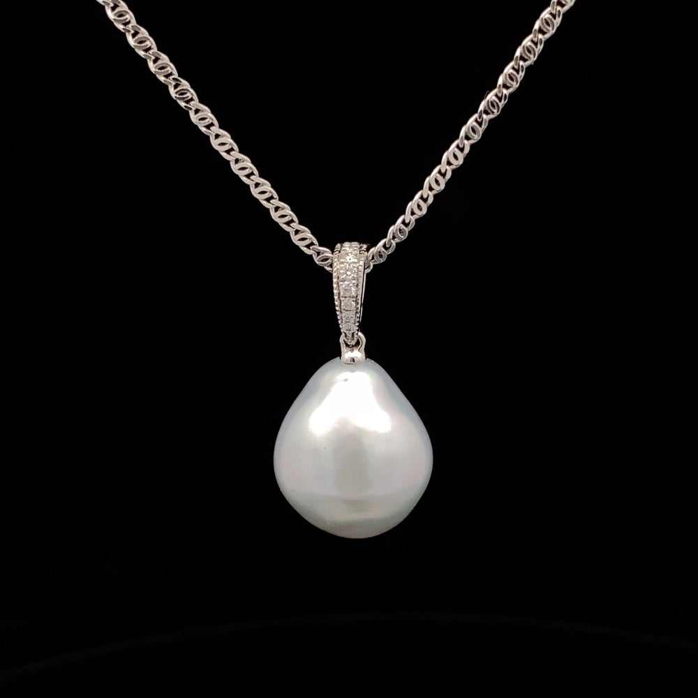 18ct White Gold Pearl and Diamond Enhancer Pendant and Chain
