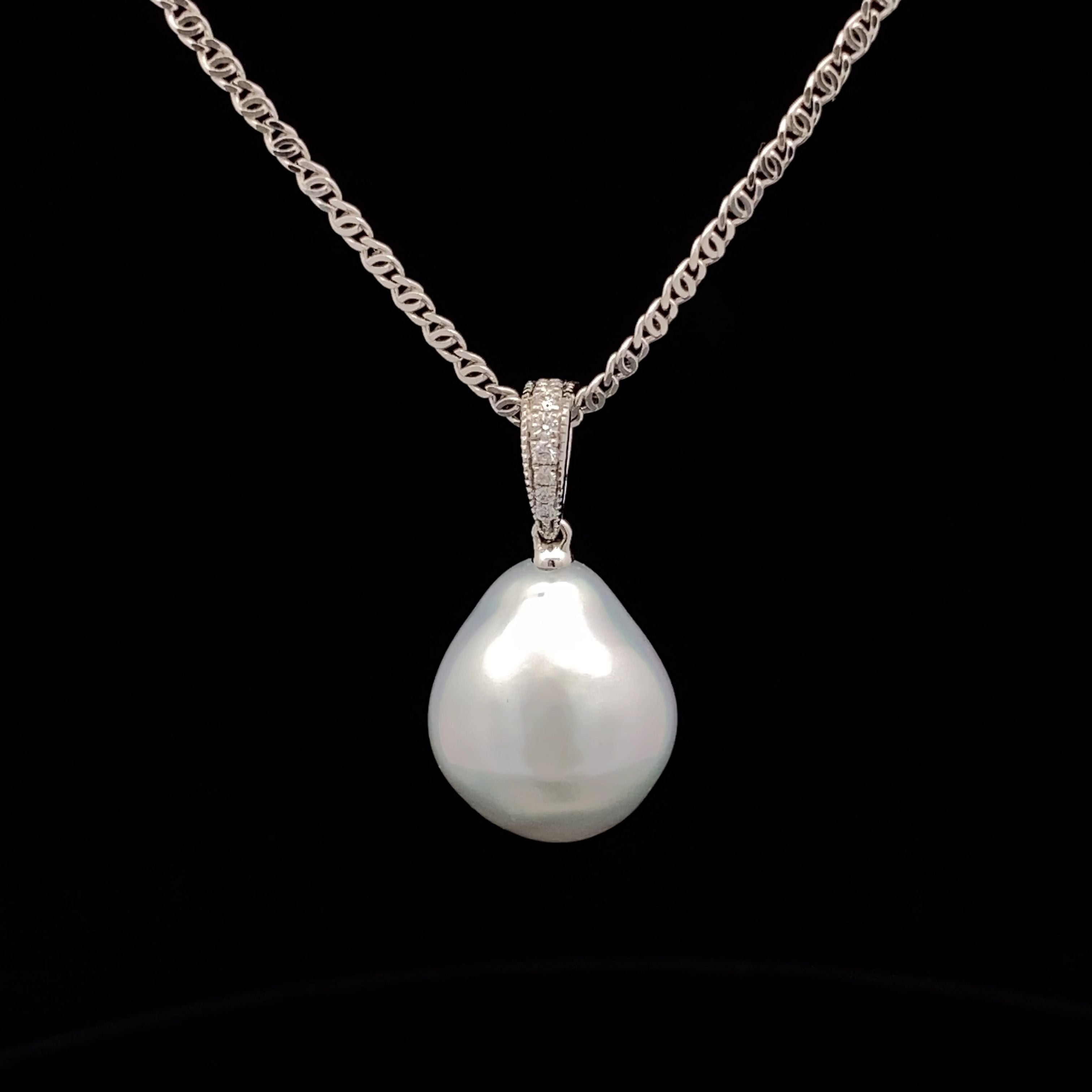 18ct White Gold Pearl and Diamond Enhancer Pendant and Chain
