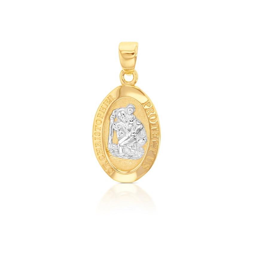 9ct Yellow & White Gold Oval St Christopher Medallion