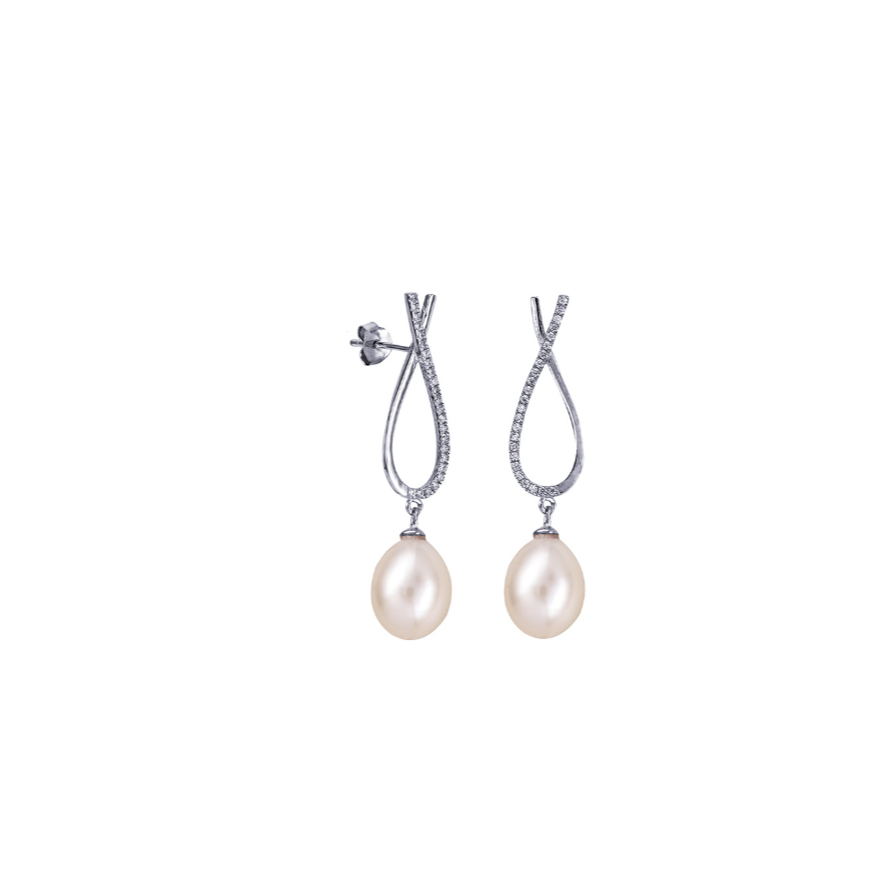 Sterling Silver Freshwater Pearl & Cubic Zirconia Drop Earrings
