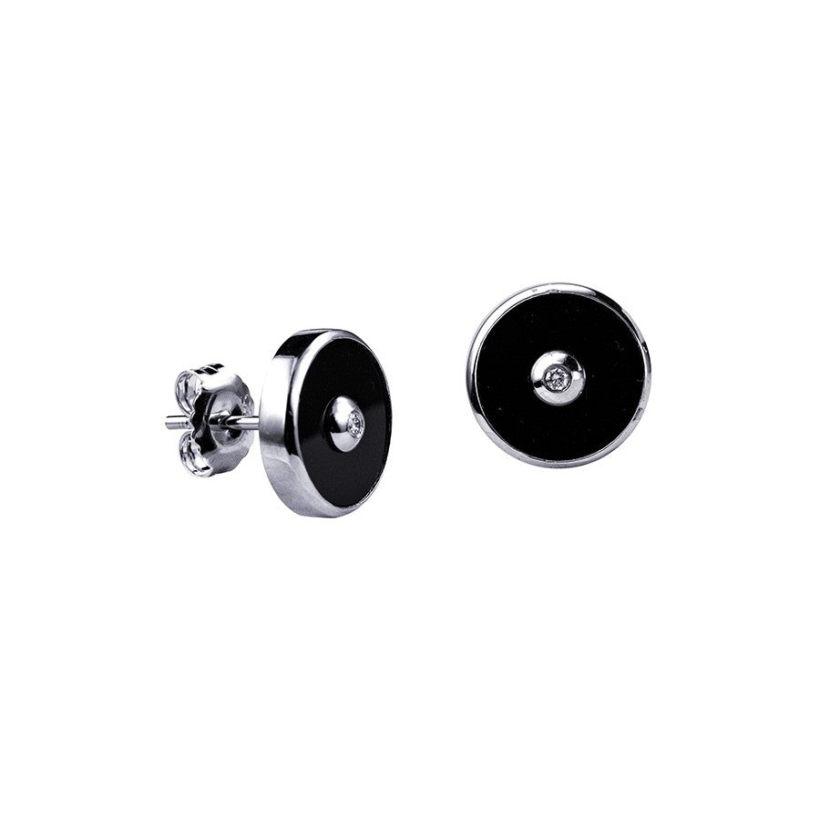 Sterling Silver Black Onyx and Diamond Stud Earrings