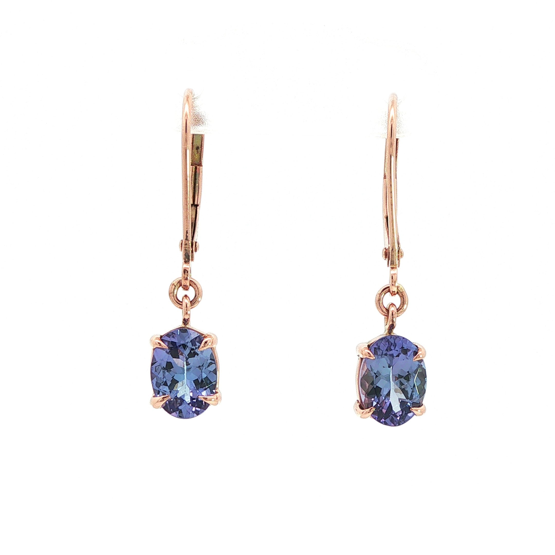 9ct Rose Gold Tanzanite Drop Earrings