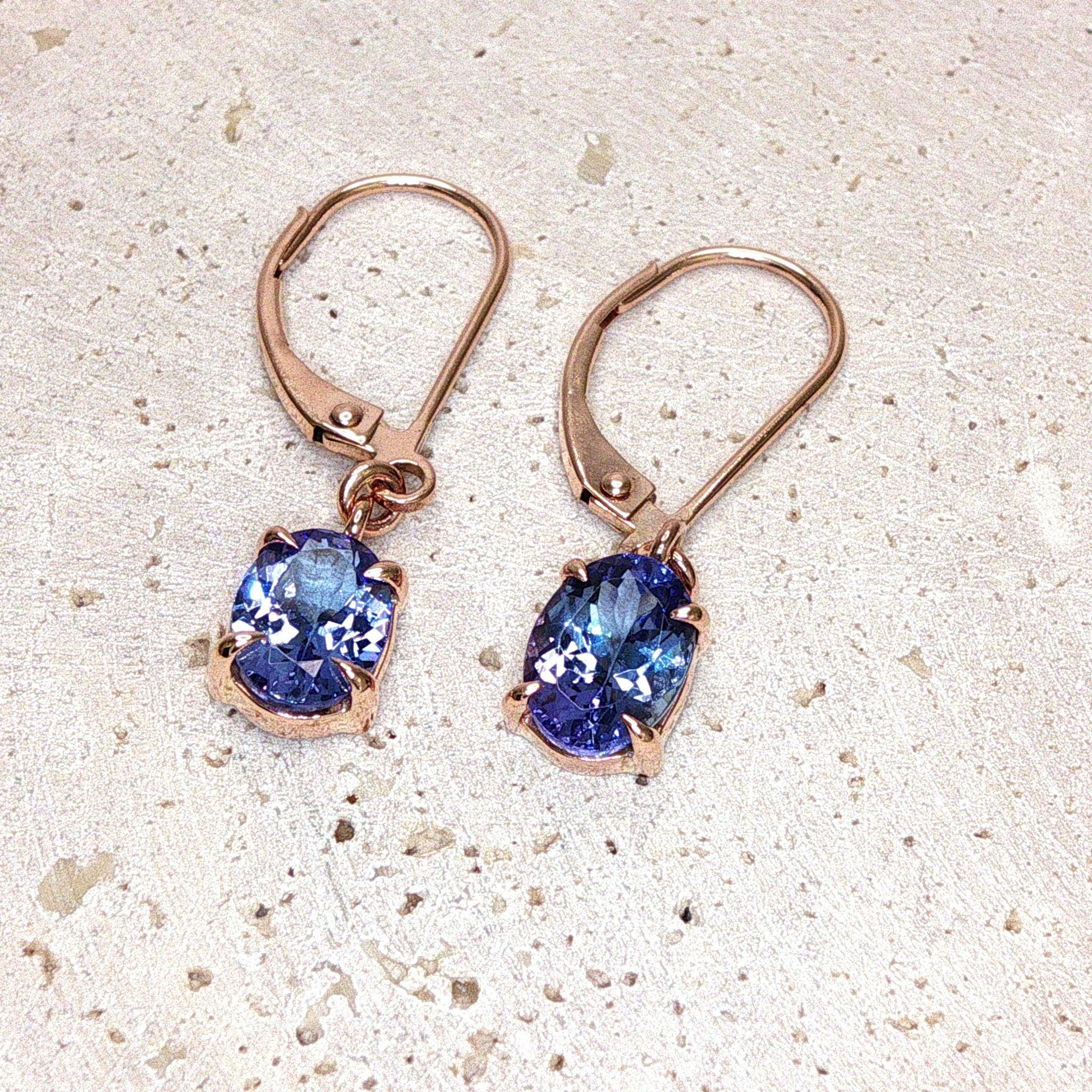 9ct Rose Gold Tanzanite Drop Earrings