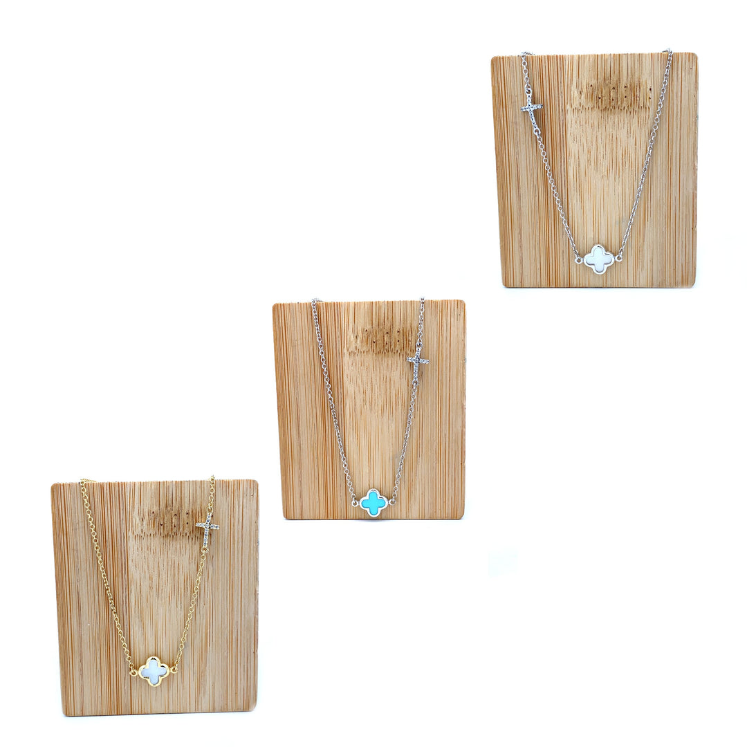 9ct Gold Clover and Cubic Zirconia Cross Necklace