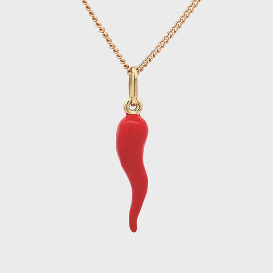 Horn of Plenty (Corno / Cornicello) Pendant with Red Enamel