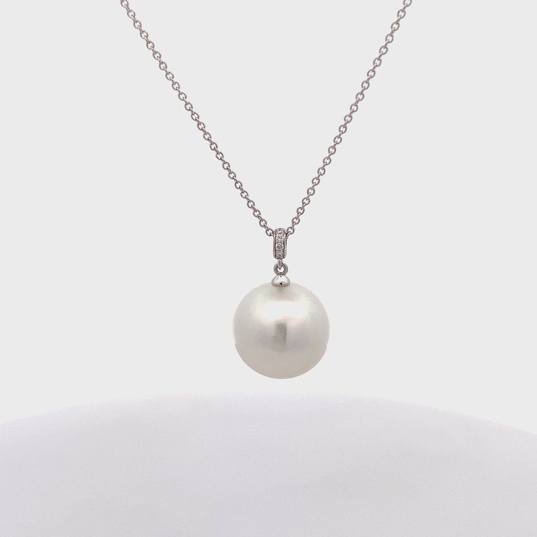 18ct White Gold Autore South Sea Pearl & Diamond Pendant Necklace