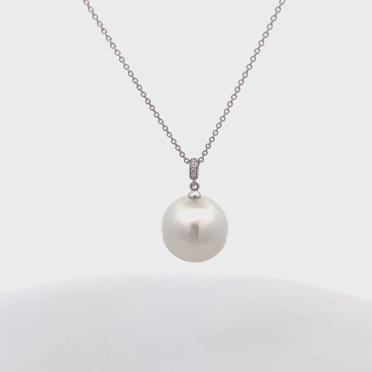 18ct White Gold Autore South Sea Pearl & Diamond Pendant Necklace