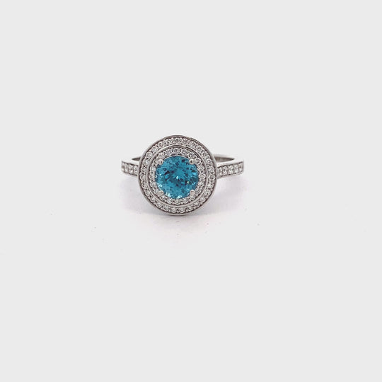 18ct White Gold Zircon & Diamond Ring