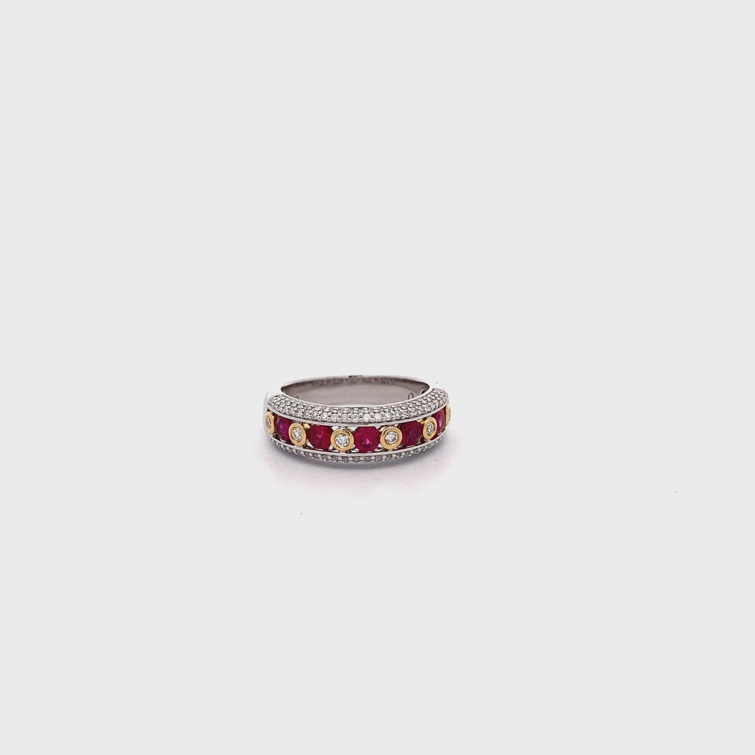 18ct Yellow & White Gold Diamond & Ruby Ring
