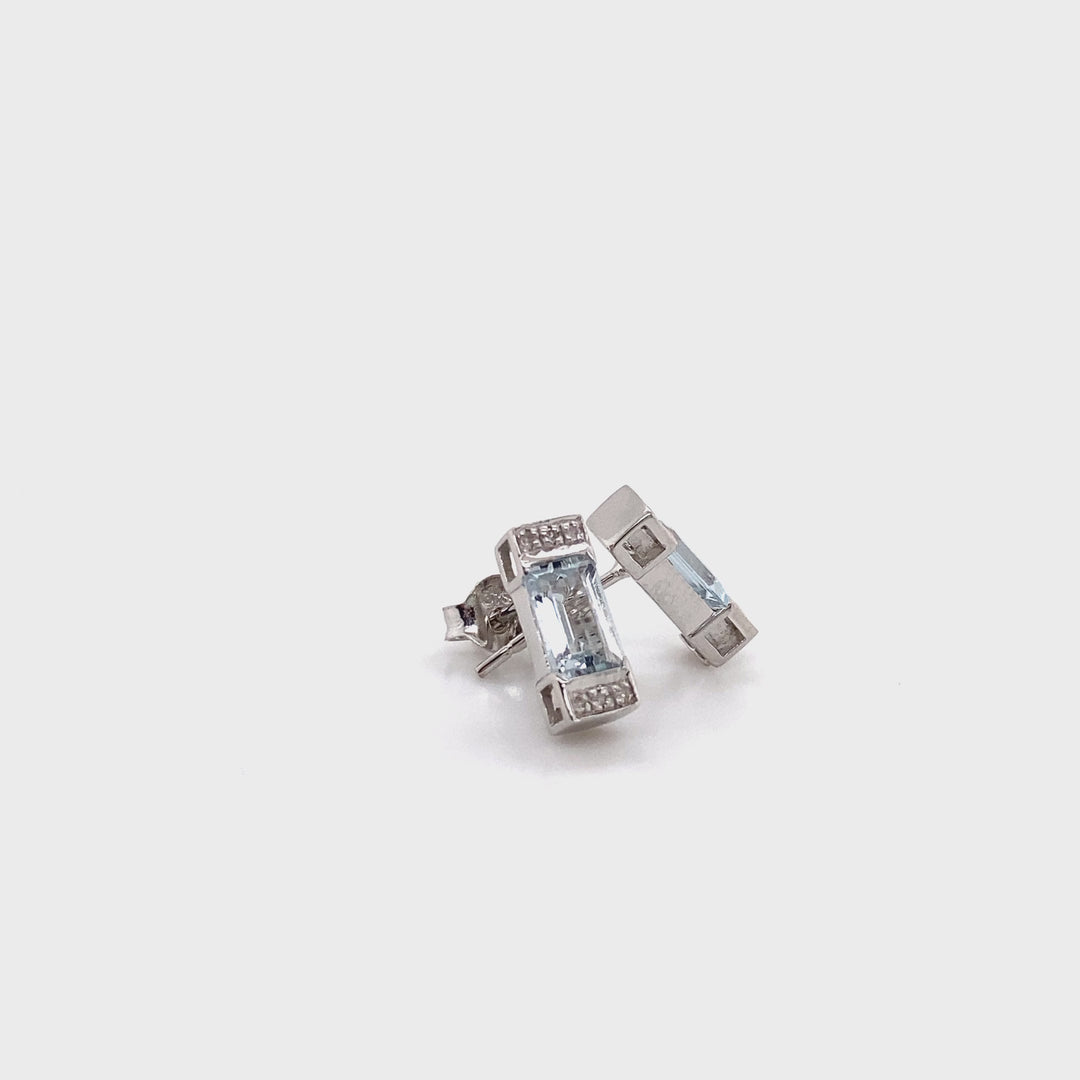 9ct White Gold Aquamarine & Diamond Earrings