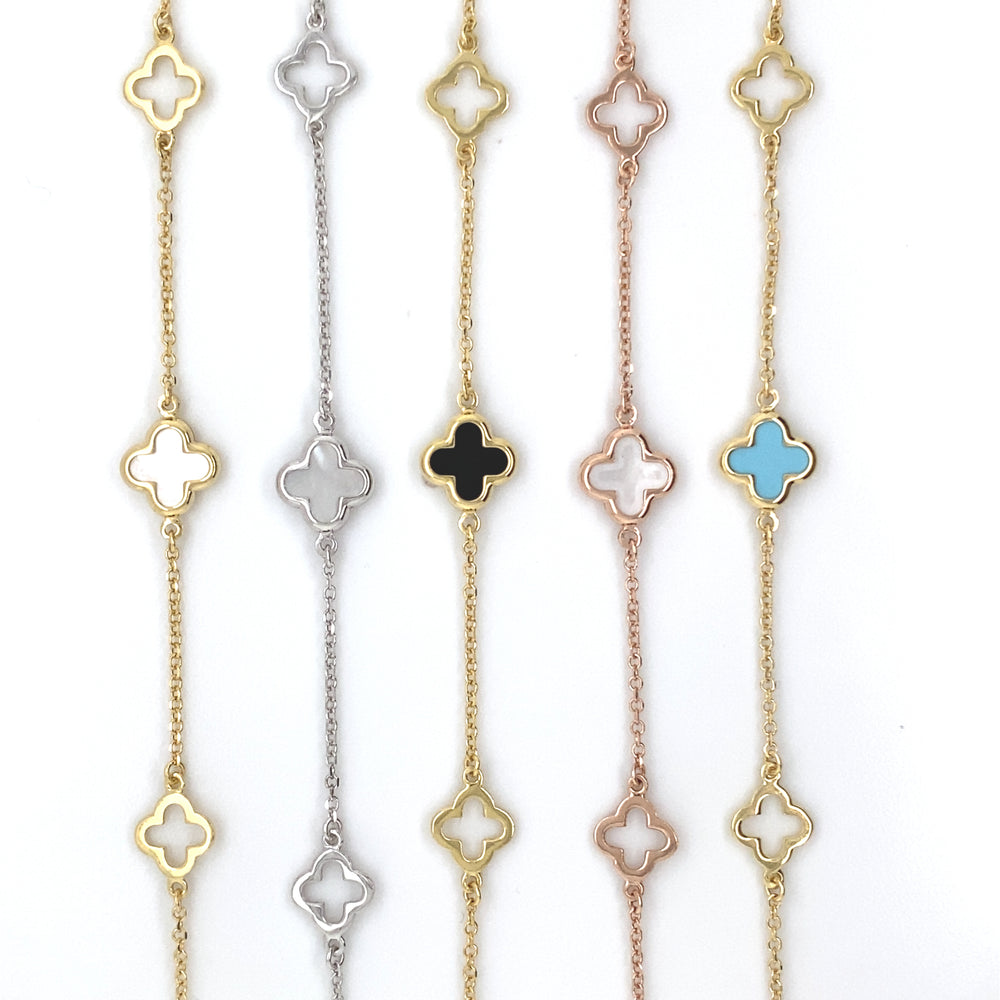 9ct Gold 3 Station Turquoise Clover/Quatrefoil Bracelet