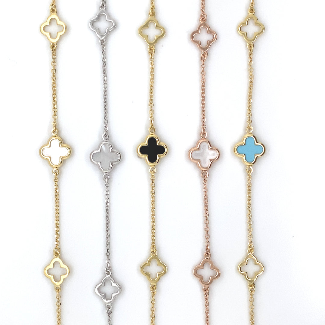 9ct Gold 3 Station Turquoise Clover/Quatrefoil Bracelet