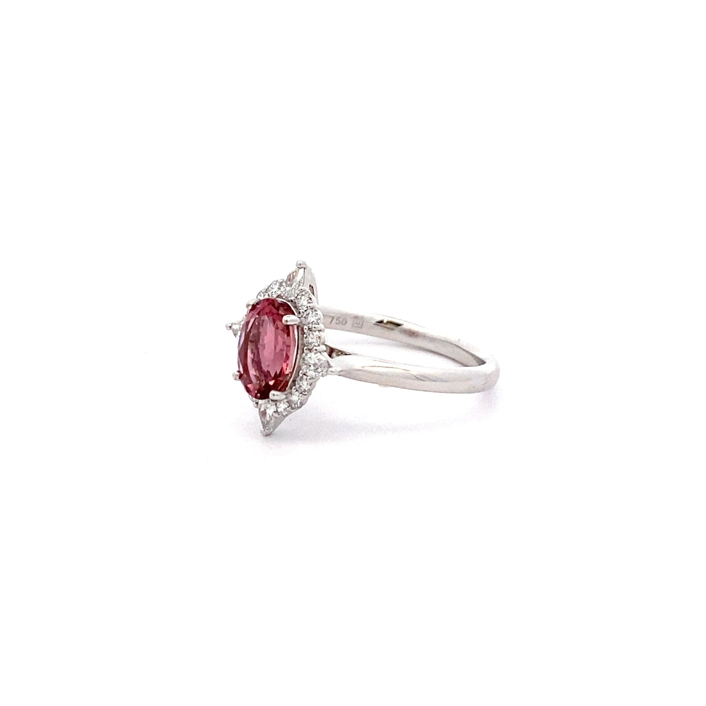18ct White Gold Pink Tourmaline and Diamond Ring