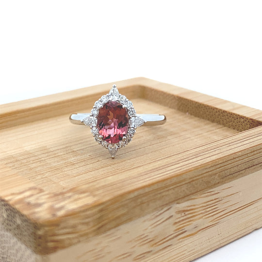 18ct White Gold Pink Tourmaline and Diamond Ring