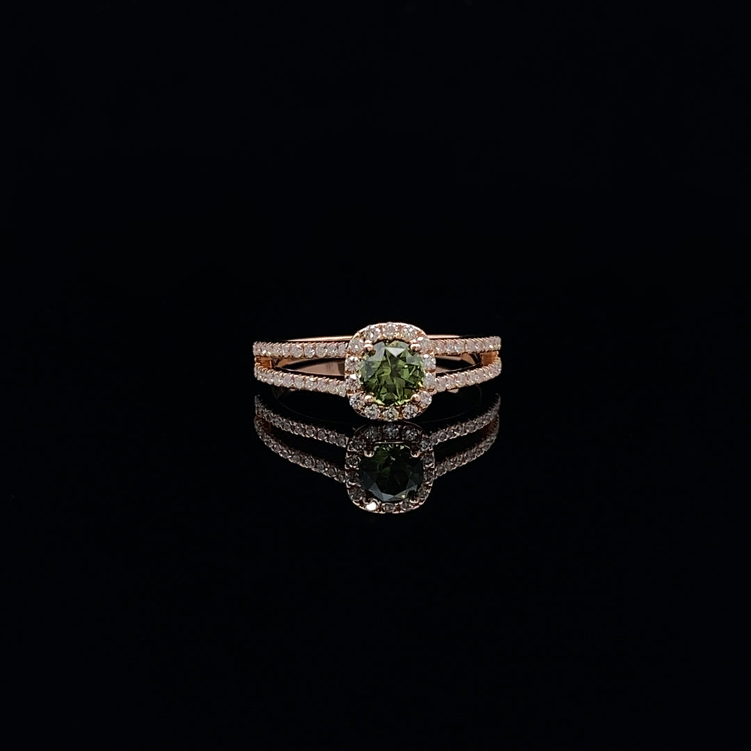 18ct Rose Gold 0.72ct Sapphire and 0.32ct Diamond Ring