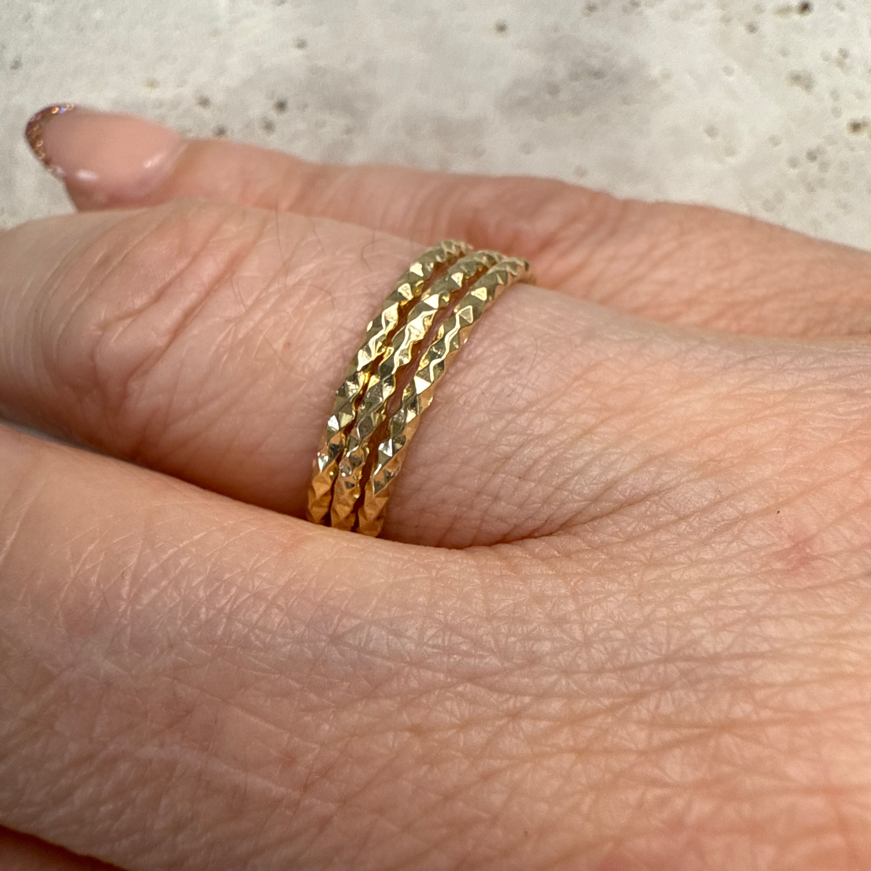 9ct Yellow Gold Faceted Triple Stacker Ring