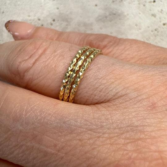 9ct Yellow Gold Faceted Triple Stacker Ring
