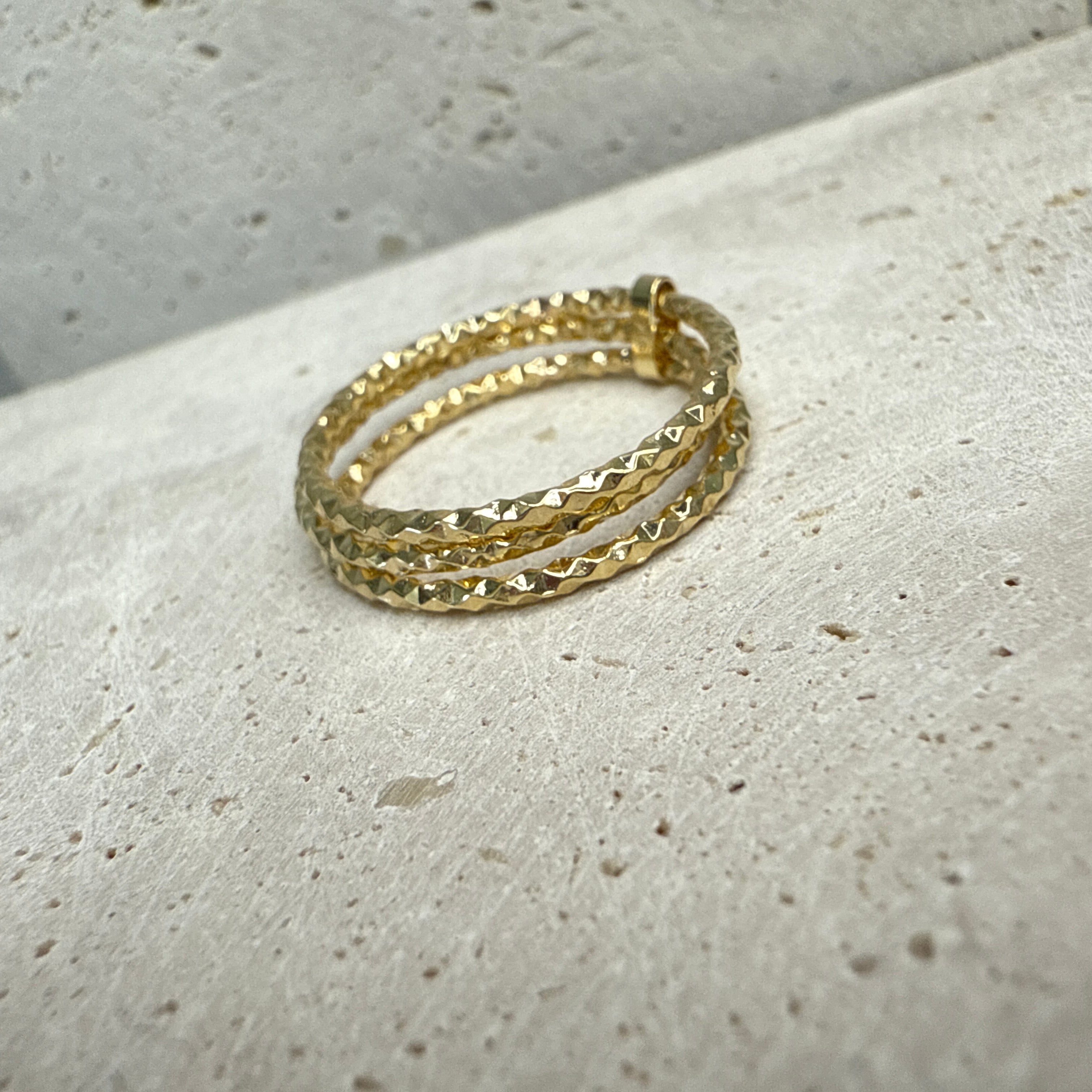 9ct Yellow Gold Faceted Triple Stacker Ring