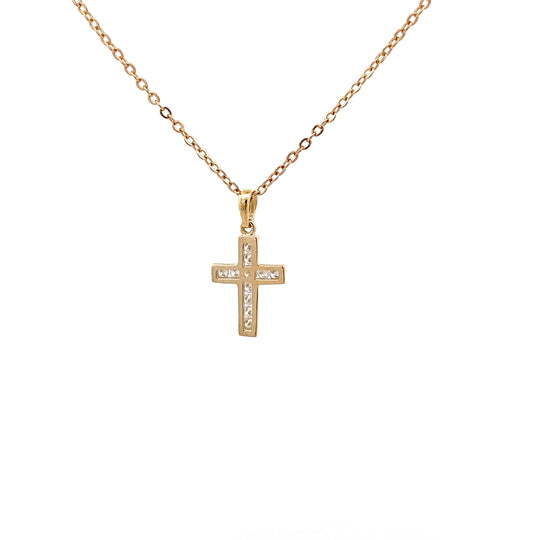 9ct Gold Channel Set Diamond Cross Pendant