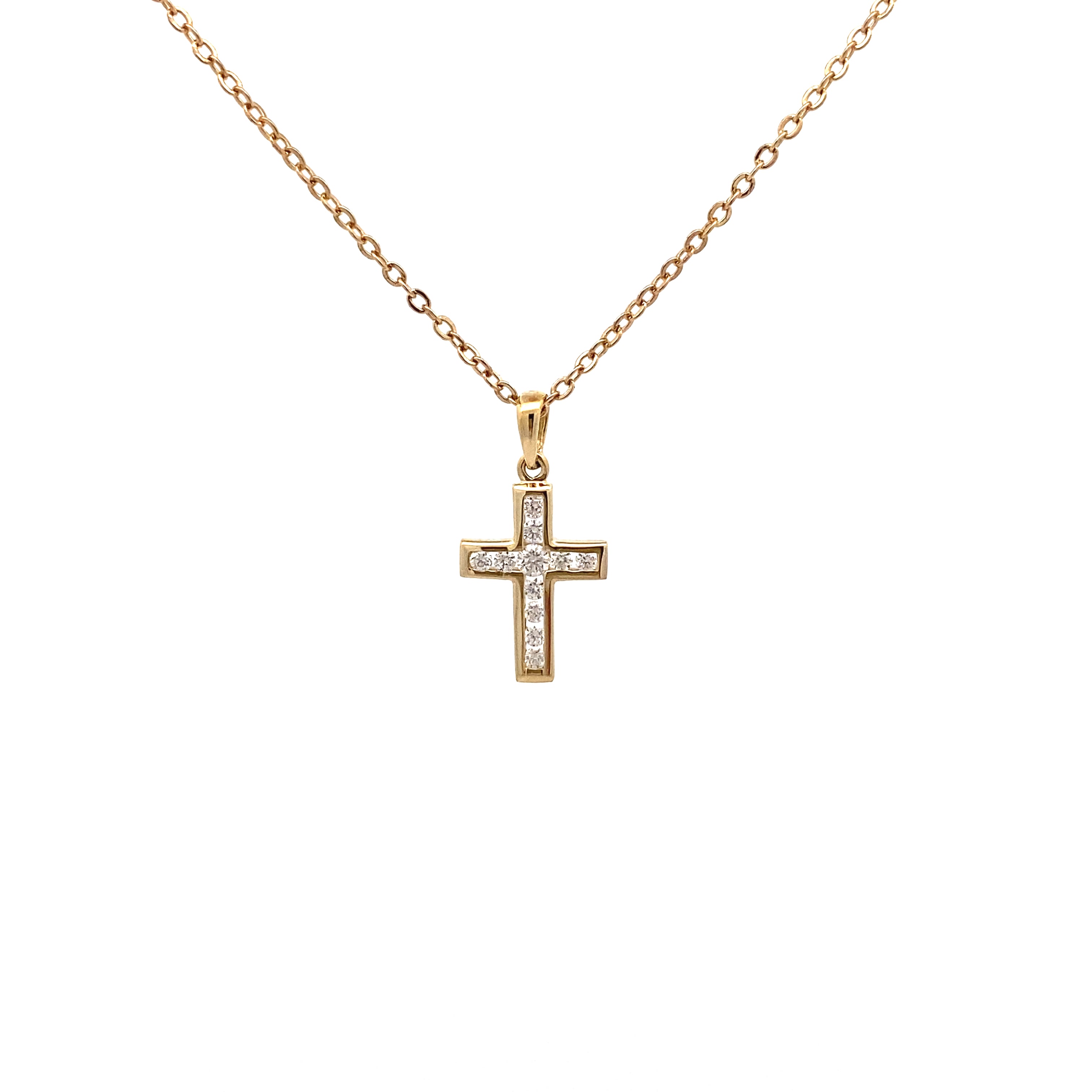 9ct Gold Channel Set Diamond Cross Pendant