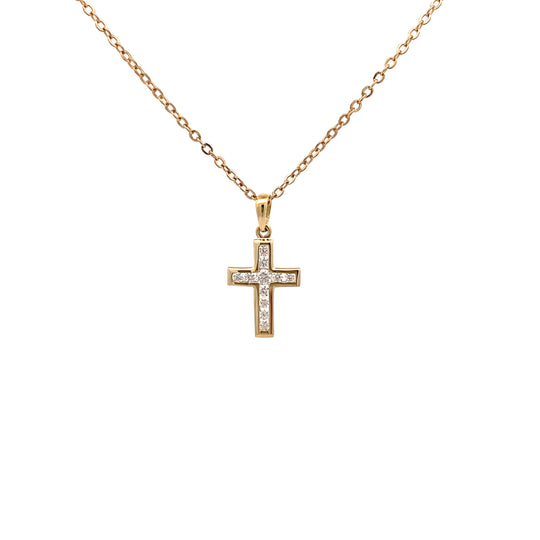 9ct Gold Channel Set Diamond Cross Pendant