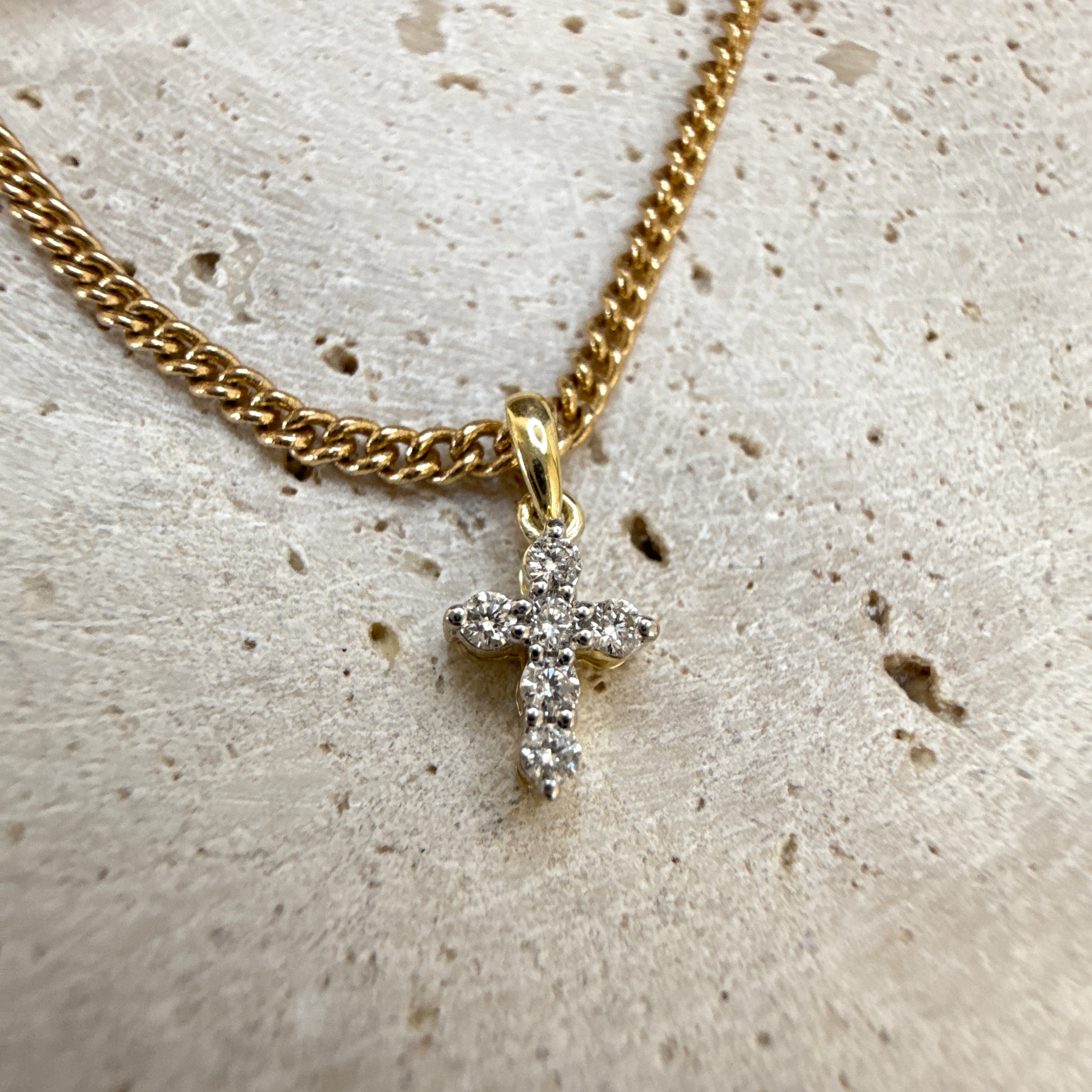 9ct Yellow Gold Petite Diamond Cross Pendant