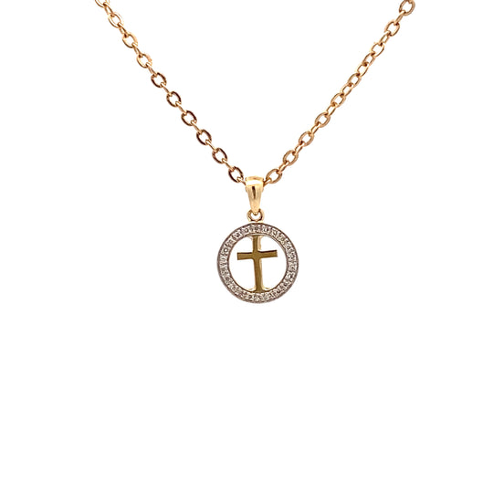 Exquisite 9ct Gold Diamond Cross Disc Pendant