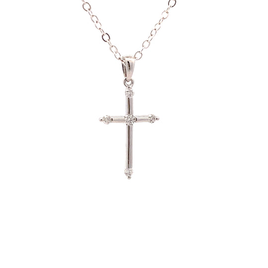 9ct White Gold Diamond Cross Pendant