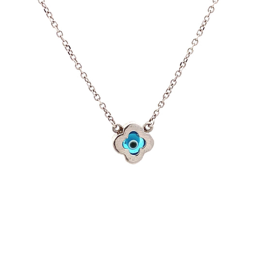 9ct White Gold Cubic Zirconia Evil Eye Necklace