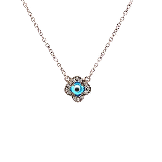 9ct White Gold Cubic Zirconia Evil Eye Necklace