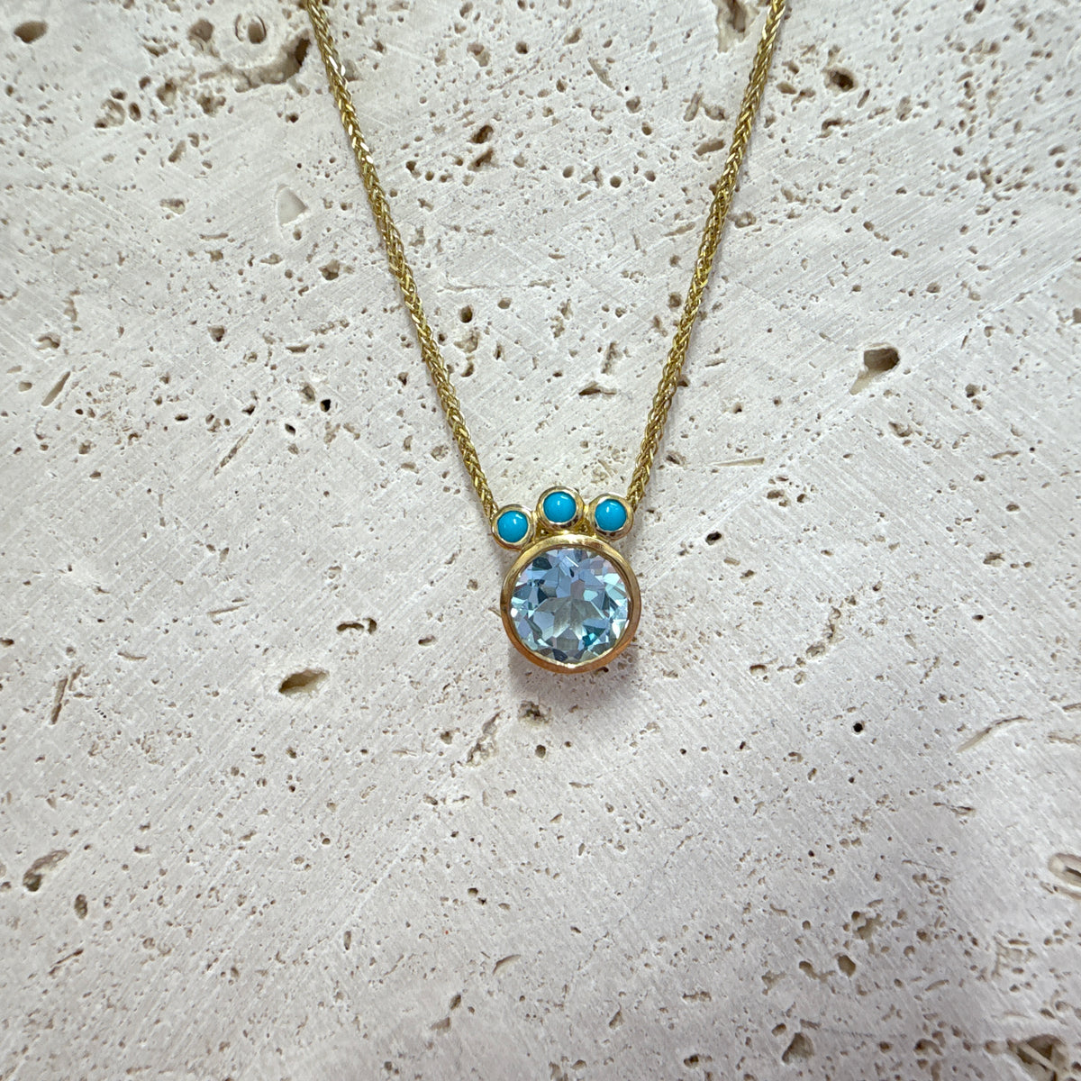 9ct Yellow Gold Blue Topaz & Turquoise Necklace