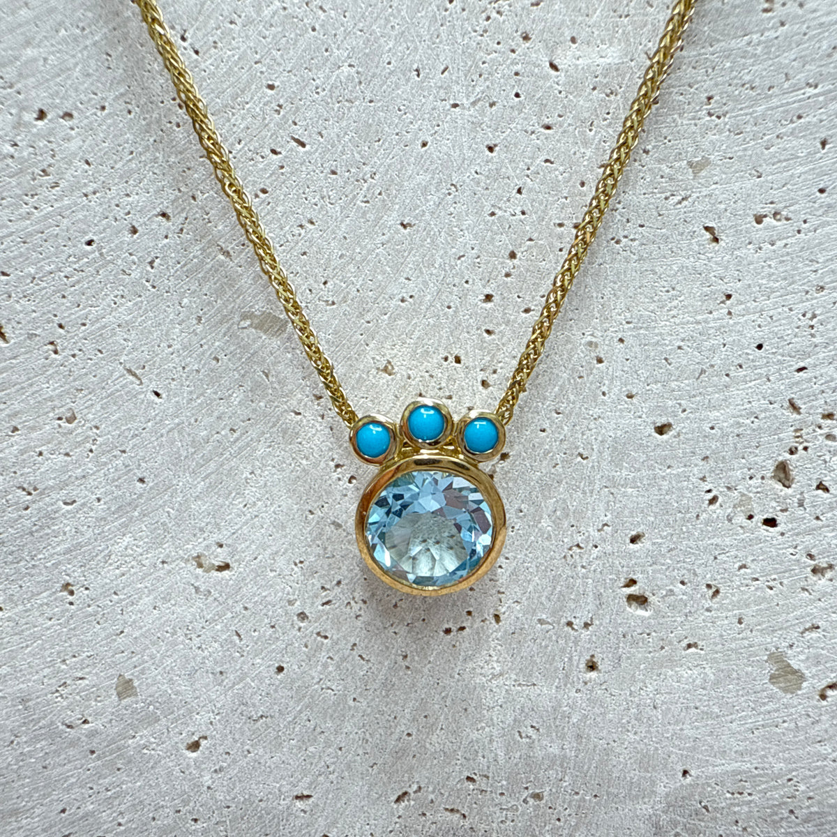 9ct Yellow Gold Blue Topaz & Turquoise Necklace