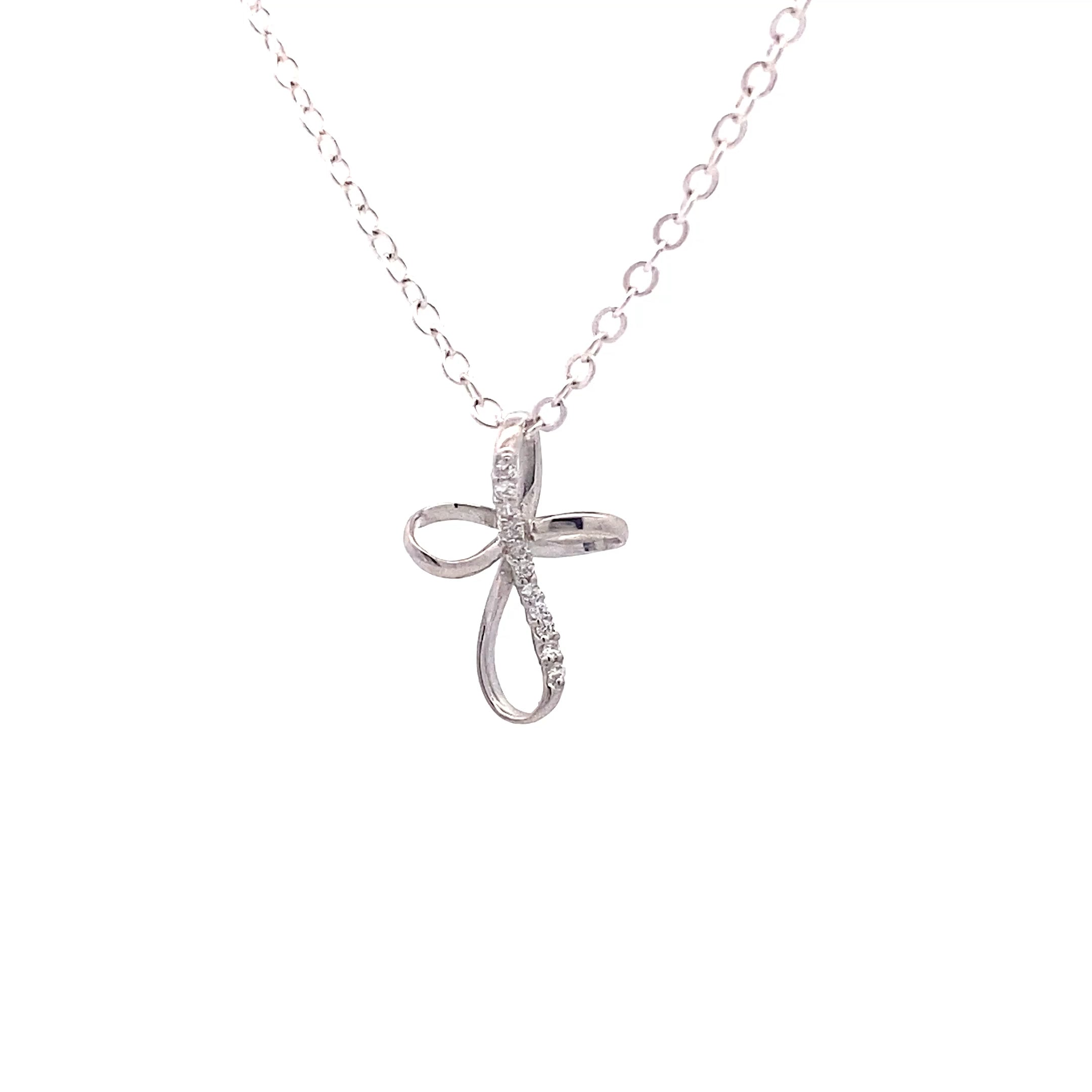 9ct White Gold Cubic Zirconia Infinity Style Cross Pendant