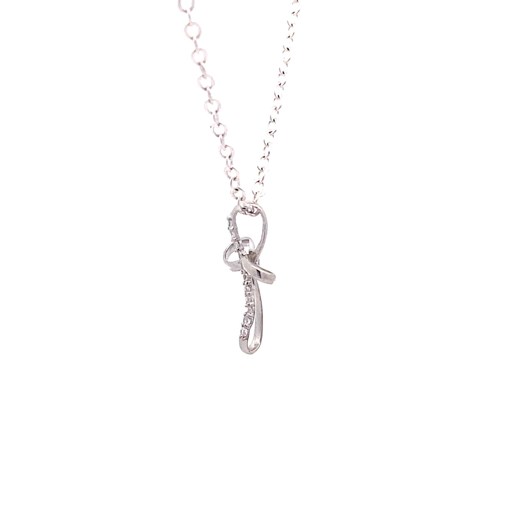 9ct White Gold Cubic Zirconia Infinity Style Cross Pendant