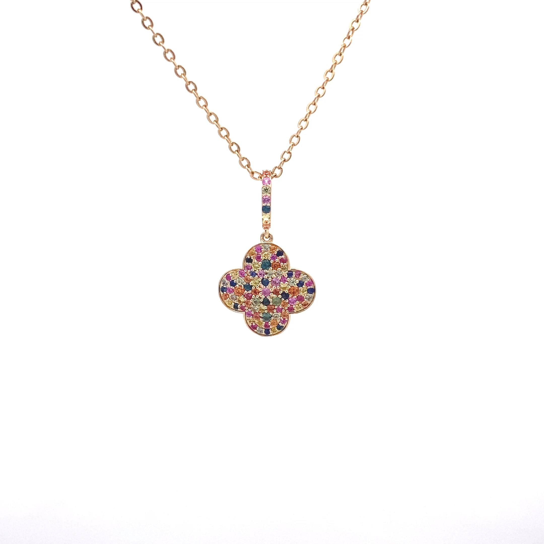 9ct Yellow Gold Multi-Colour Sapphire Clover Necklace
