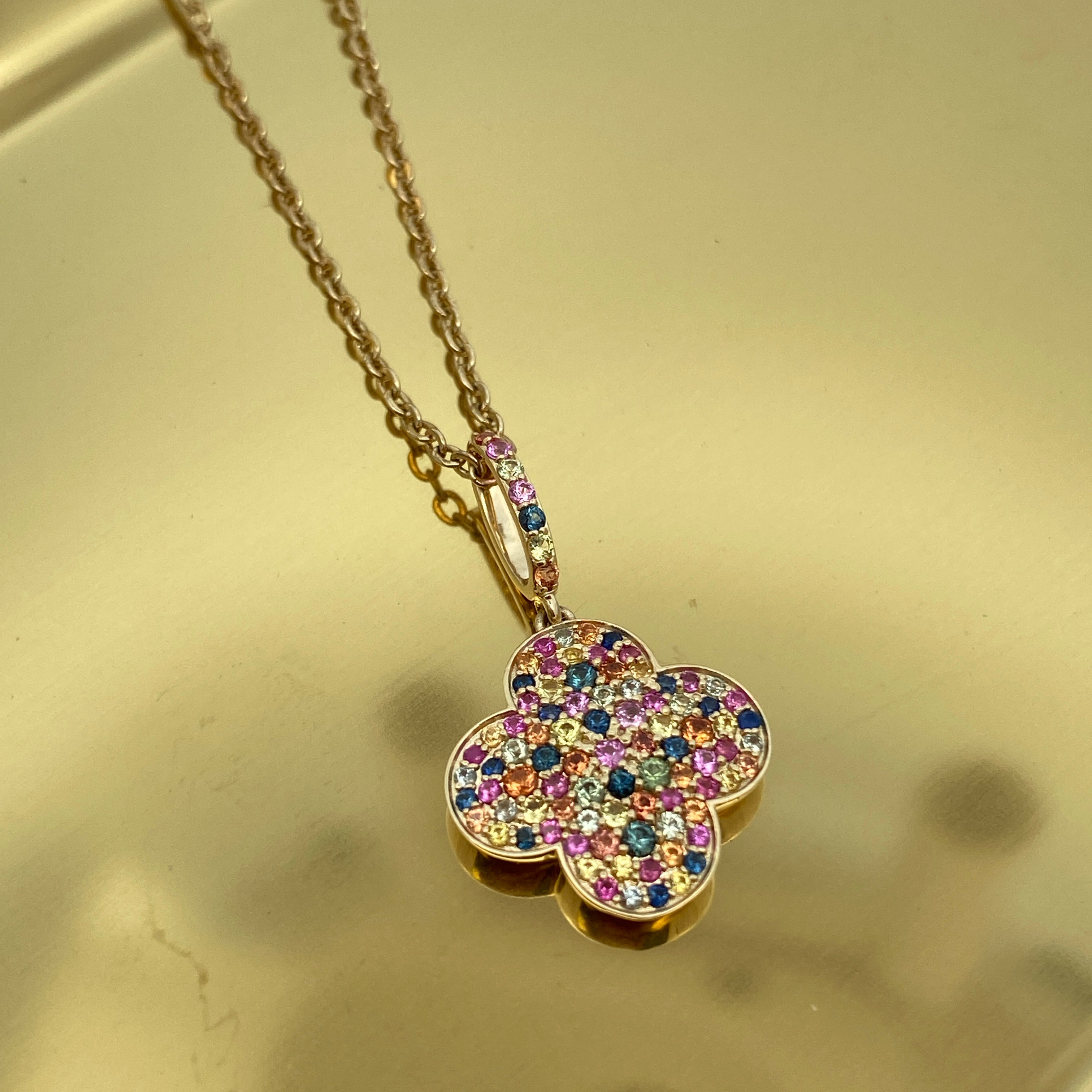 9ct Yellow Gold Multi-Colour Sapphire Clover Necklace