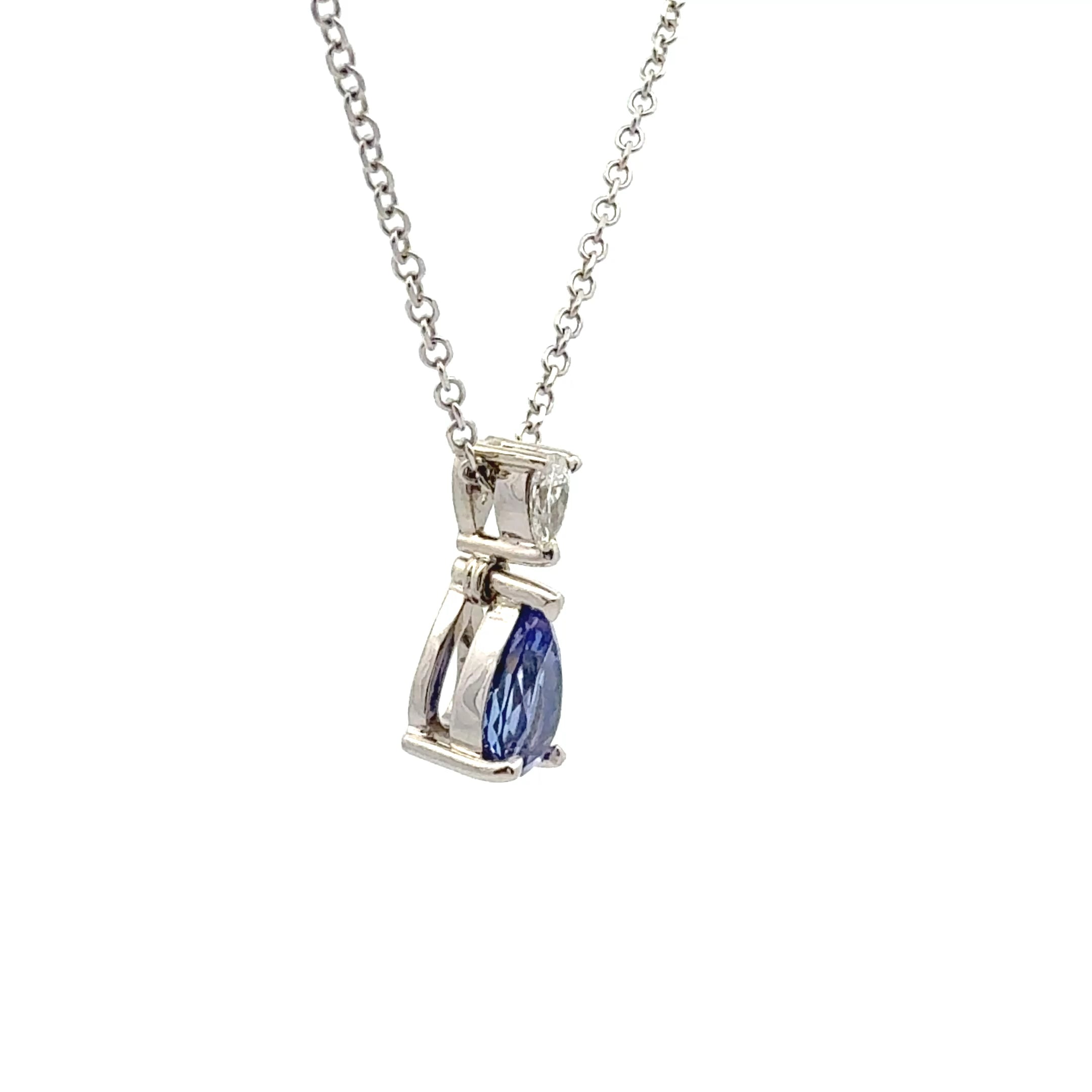 9ct White Gold Tanzanite and Diamond Pendant Necklace