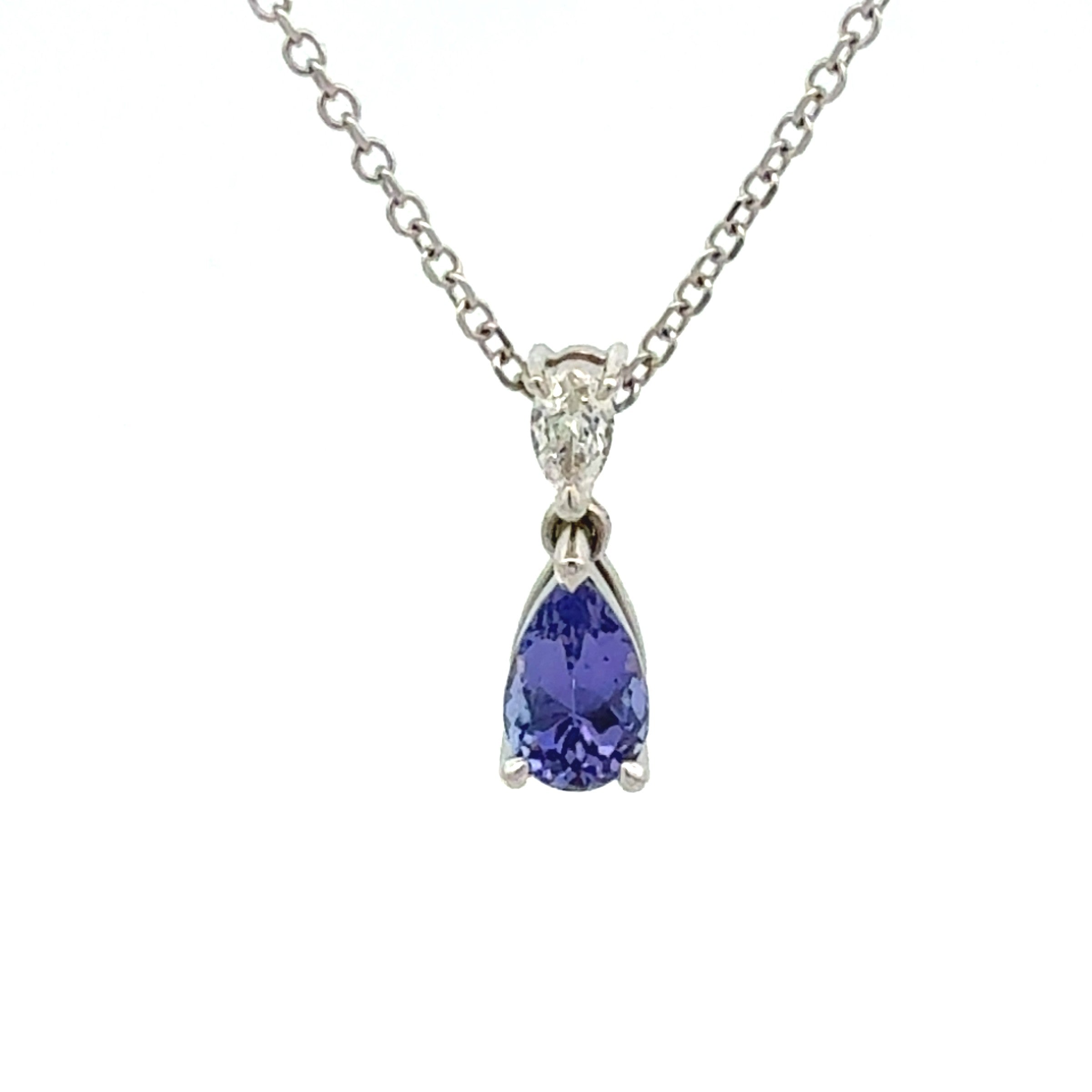 9ct White Gold Tanzanite and Diamond Pendant Necklace