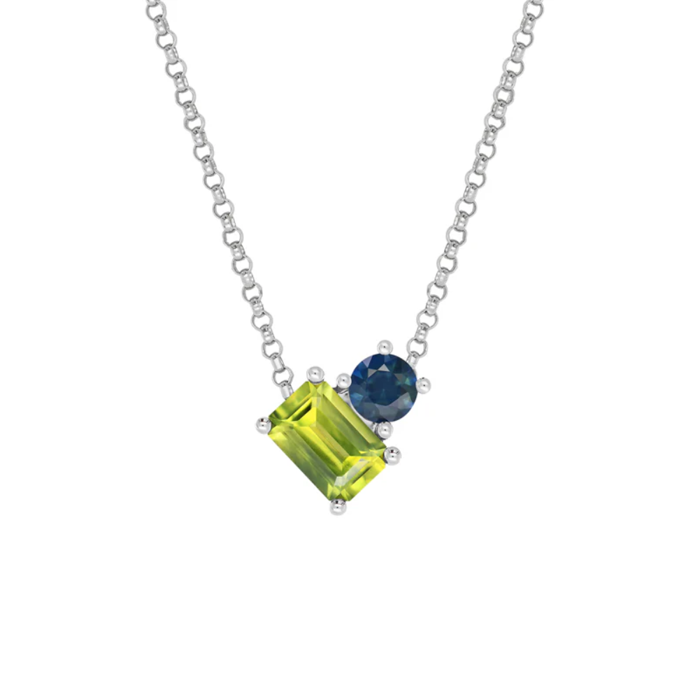 9ct White Gold Sapphire Toi et Moi Necklace