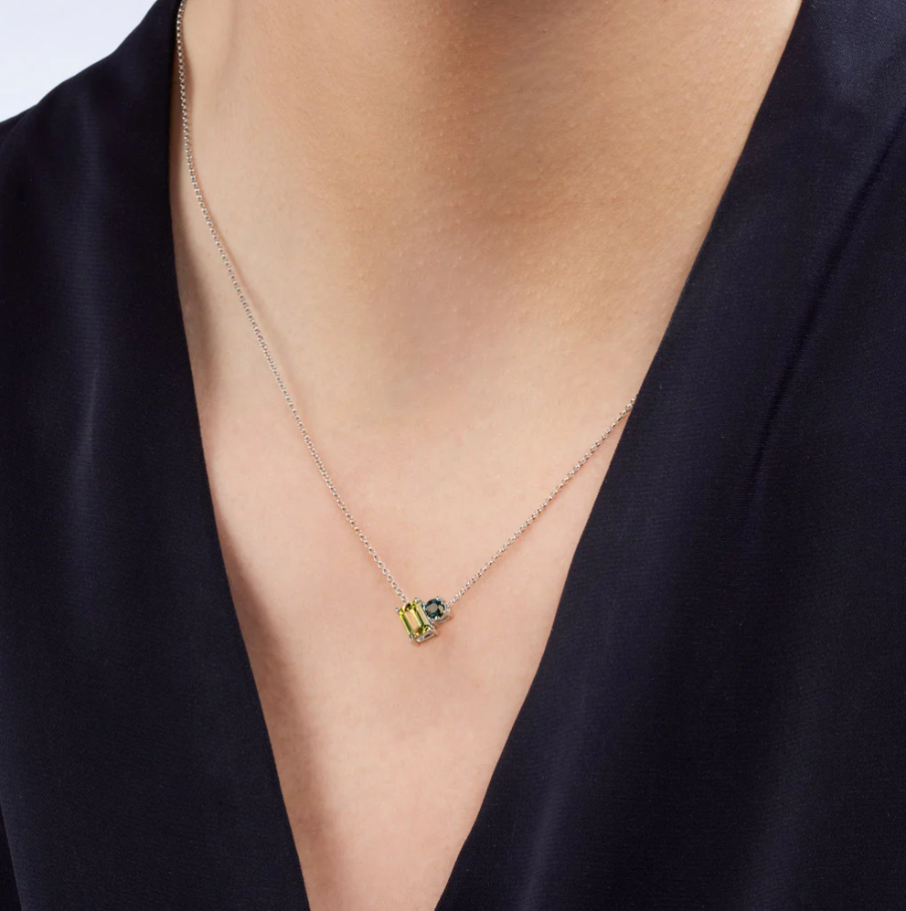 9ct White Gold Sapphire Toi et Moi Necklace