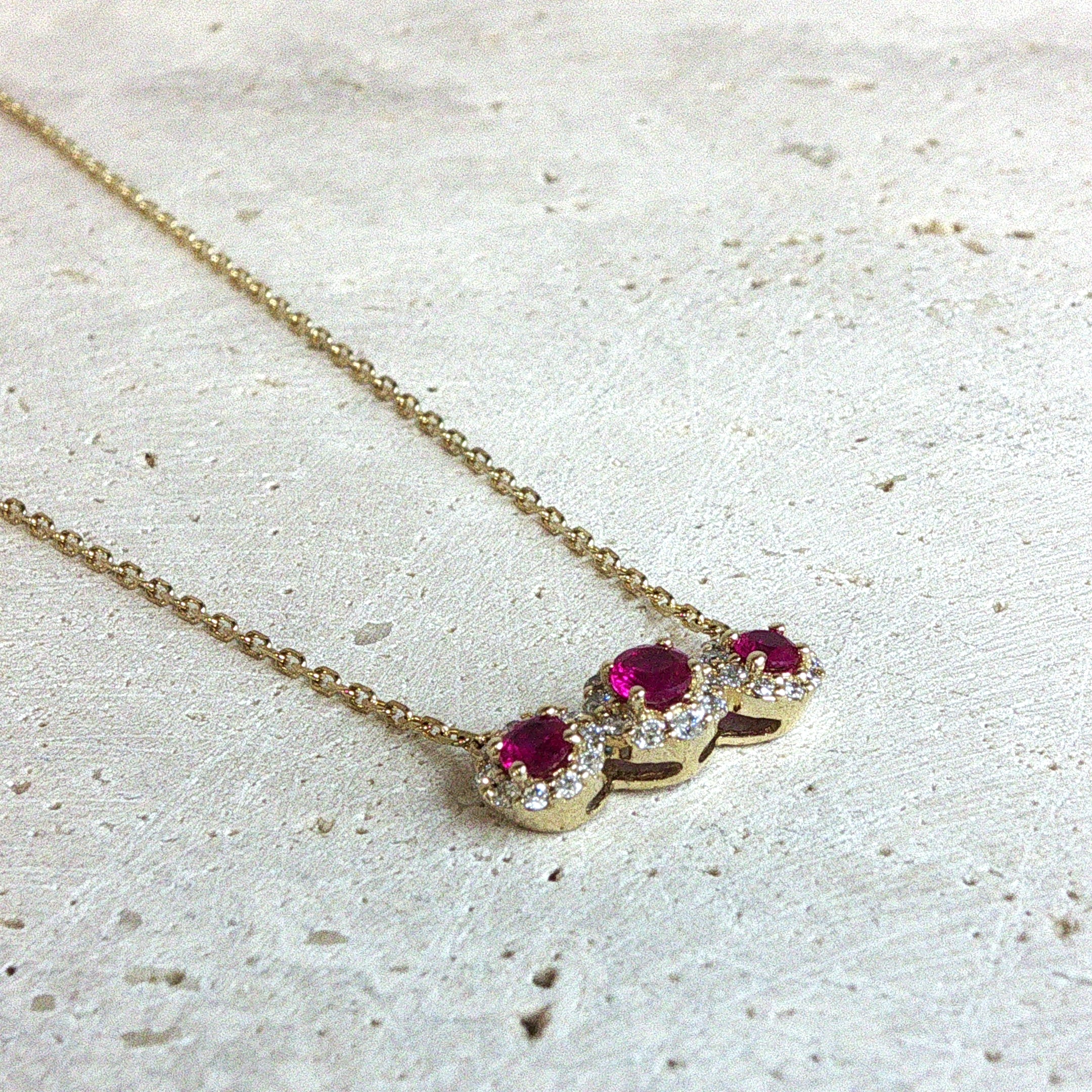 9ct Yellow Gold Ruby and Diamond Necklace