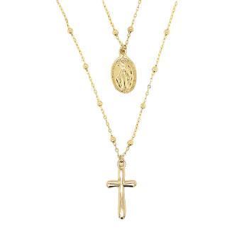 9ct Yellow Gold Double-Strand Necklace with Cross & Madonna Medallion (Rosary Inspired)