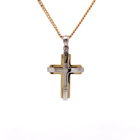 9ct Two-Tone Gold Cross Pendant