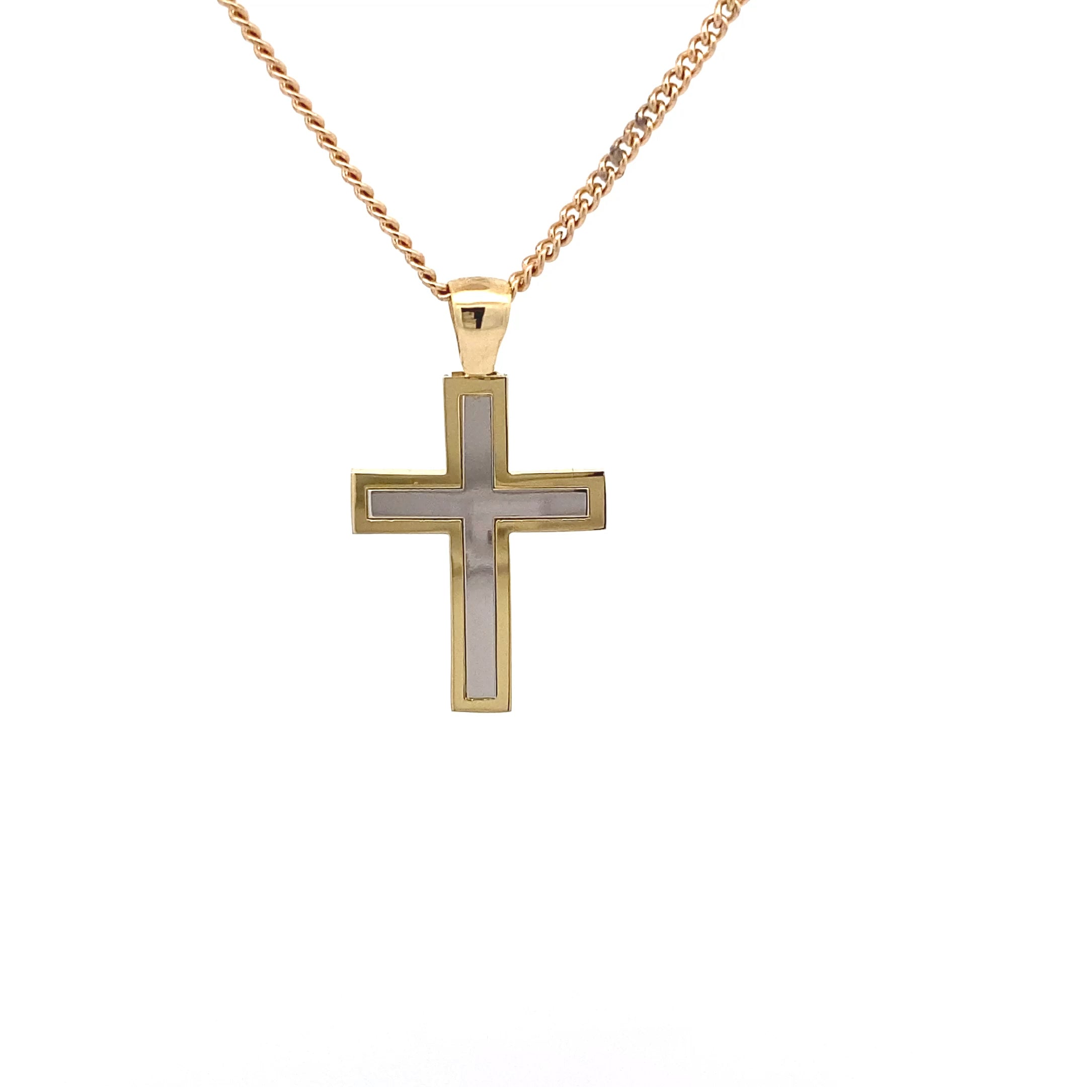 9ct Yellow and White Gold Cross Pendant